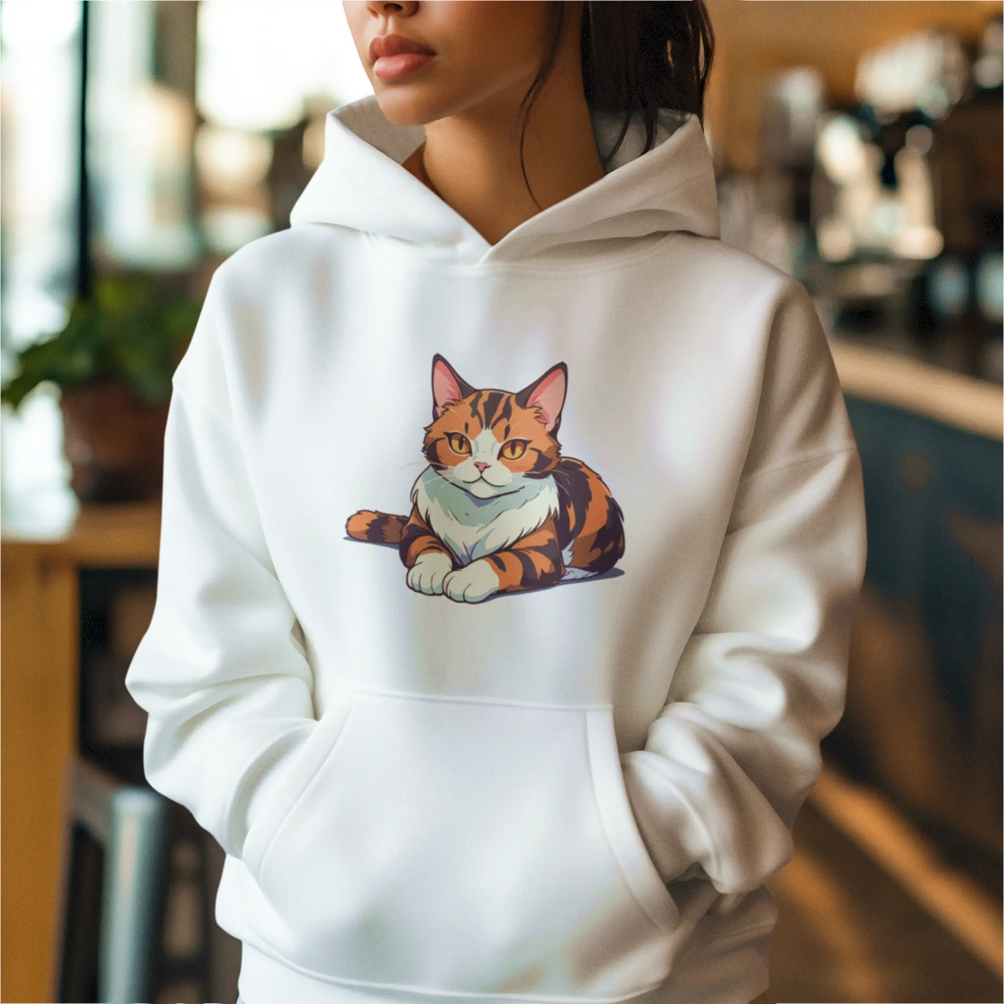 This calico cat makes your white hoodie the coziest thing ever - Αυτή η γάτα καλικό κάνει το λευκό σου hoodie το πιο άνετο ρούχο ever