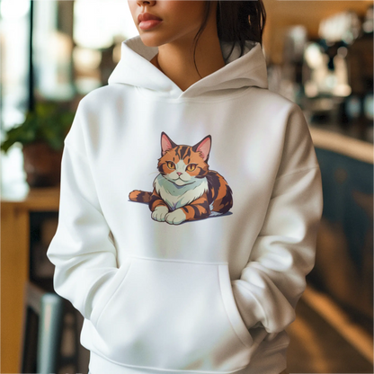 This calico cat makes your white hoodie the coziest thing ever - Αυτή η γάτα καλικό κάνει το λευκό σου hoodie το πιο άνετο ρούχο ever