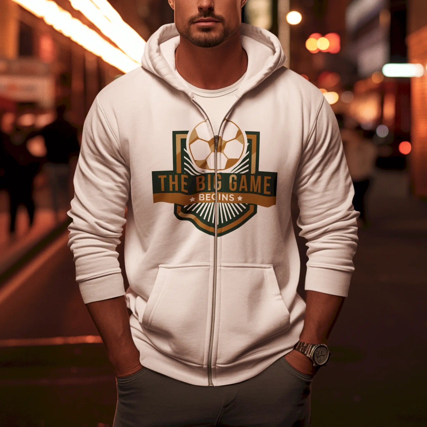 This light zip-up hoodie shines with a bold emblem celebrating kickoff culture. -
Αυτό το ελαφρύ zip-up hoodie ξεχωρίζει με έντονο έμβλημα που γιορτάζει την κουλτούρα της σέντρας.