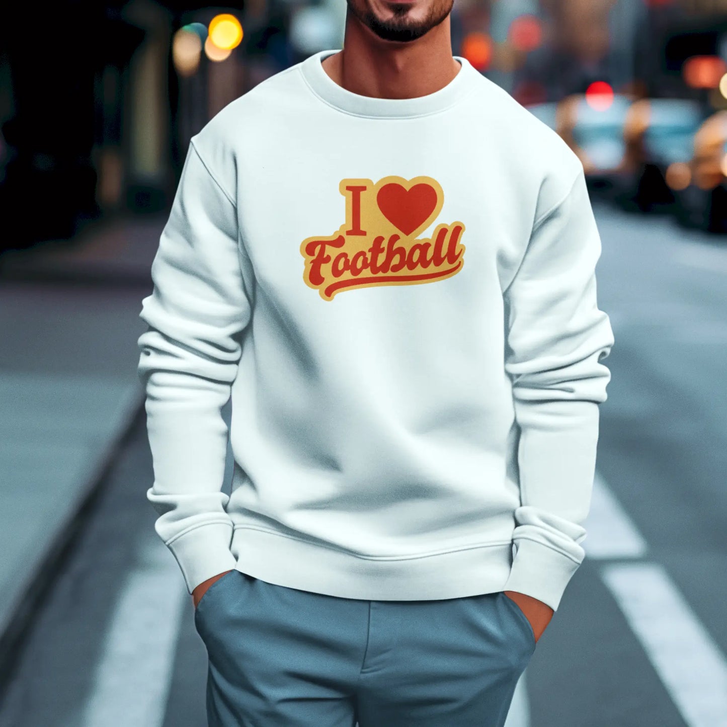 This white long sleeve t-shirt pairs comfort with a bold “I Love Football” retro design. Αυτό το λευκό μακρυμάνικο t-shirt συνδυάζει άνεση με ένα δυναμικό ρετρό σχέδιο “I Love Football”.