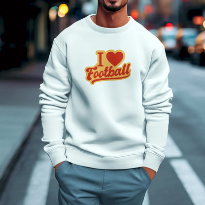 This white long sleeve t-shirt pairs comfort with a bold “I Love Football” retro design. Αυτό το λευκό μακρυμάνικο t-shirt συνδυάζει άνεση με ένα δυναμικό ρετρό σχέδιο “I Love Football”.