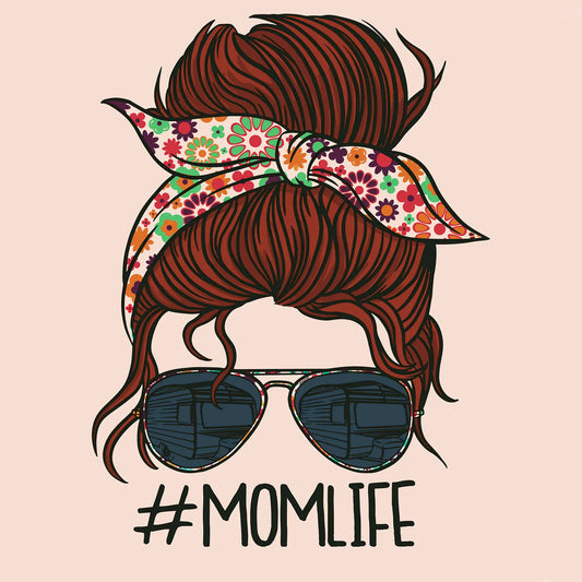 Trendy #MomLife retro sunglasses and floral bandana artwork design | Μοντέρνο σχέδιο MomLife με ρετρό γυαλιά και λουλουδάτη μπαντάνα”
