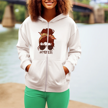 Trendy retro sunglasses motherhood design on white zip hoodie | Μοντέρνο σχέδιο μητρότητας με γυαλιά σε λευκή ζακέτα με κουκούλα