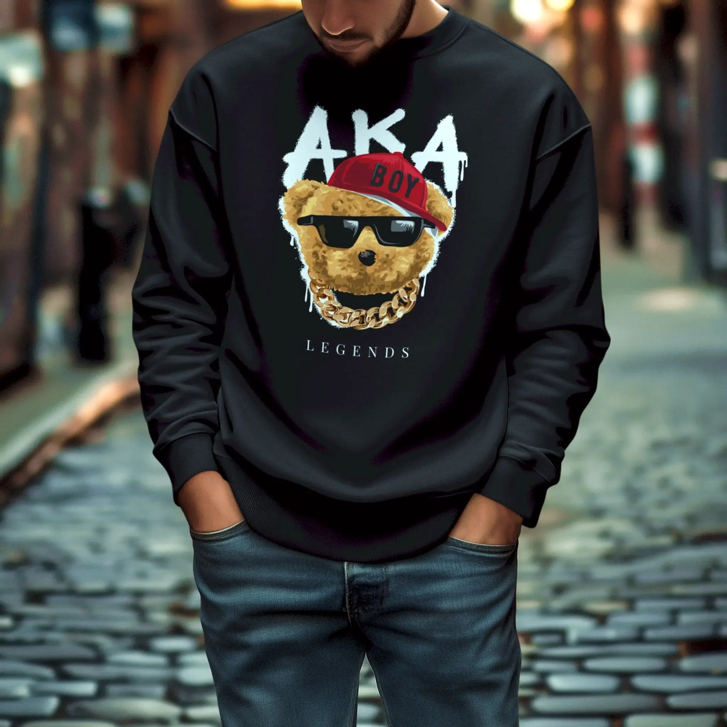 Urban-inspired legendary teddy bears on black sweatshirt – Αστικά εμπνευσμένα θρυλικά αρκουδάκια σε μαύρο φούτερ_result