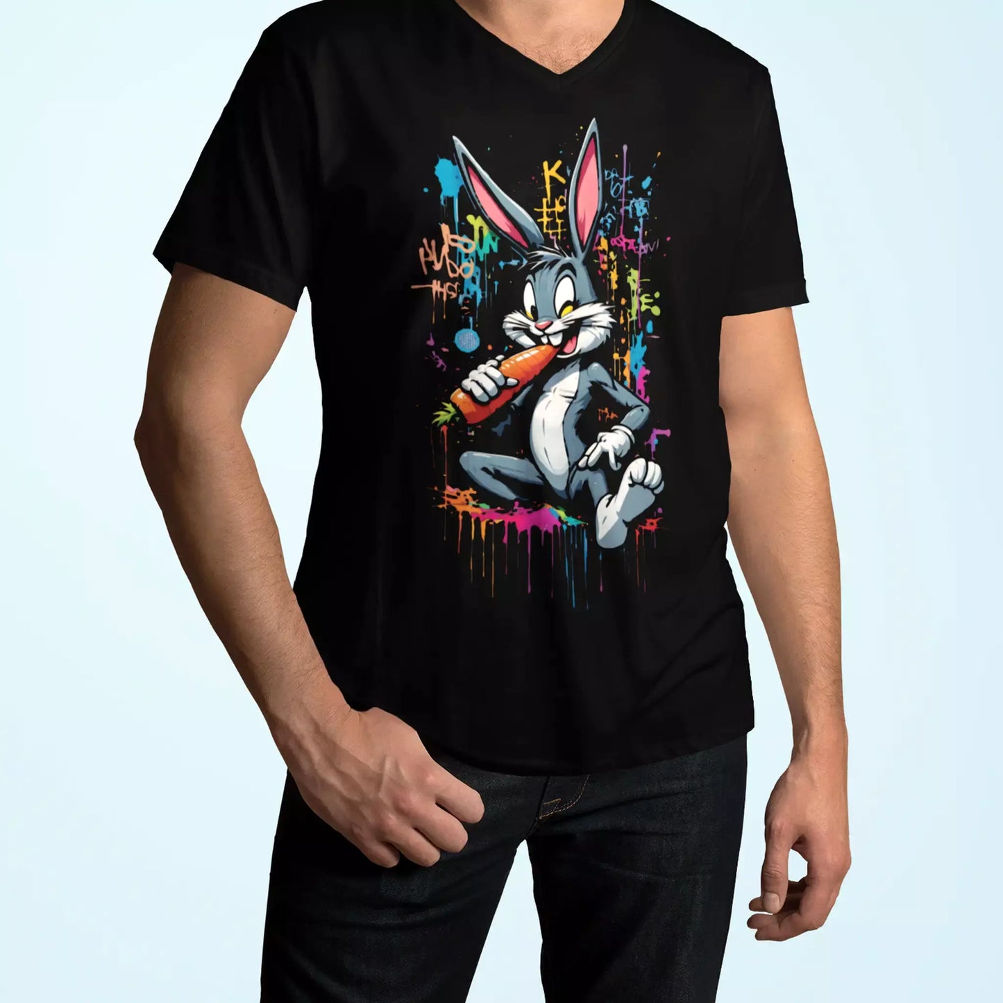 Urban black Bugs Bunny t-shirt με graffiti design που εκπέμπει street κουλτούρα.