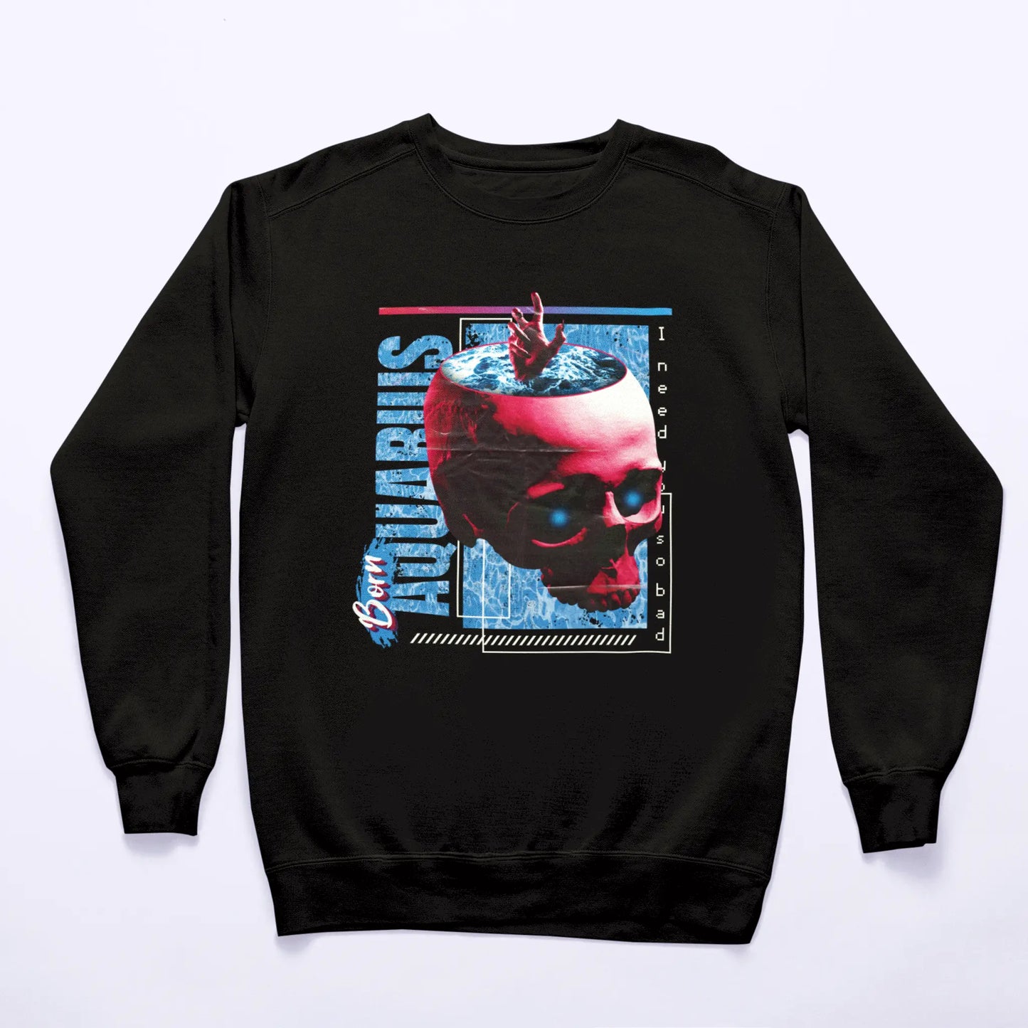 Warm Aquarius zodiac black sweatshirt with trap horoscope design for cool nights / Ζεστό μαύρο φούτερ ζώδιο Υδροχόος με trap ωροσκόπιο σχέδιο για δροσερές νύχτες