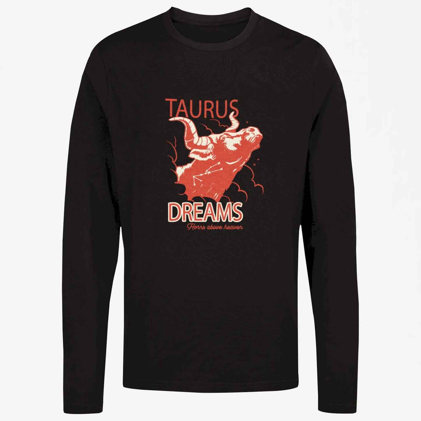 Warm Taurus zodiac black long sleeve for dreamy nights and celestial contemplation / Ζεστό μαύρο φούτερ ζώδιο Ταύρος για ονειρικές νύχτες και ουράνια στοχαστικότητα