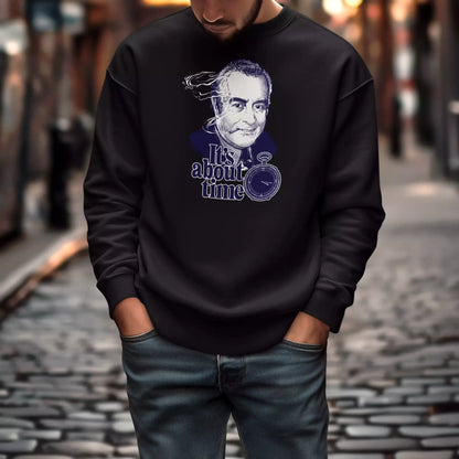 Warm black casual sweatshirt capturing a sarcastic retro mood through its line art. — Ζεστό μαύρο καθημερινό φούτερ που αποτυπώνει μια σαρκαστική ρετρό διάθεση μέσα από το γραμμικό του σχέδιο