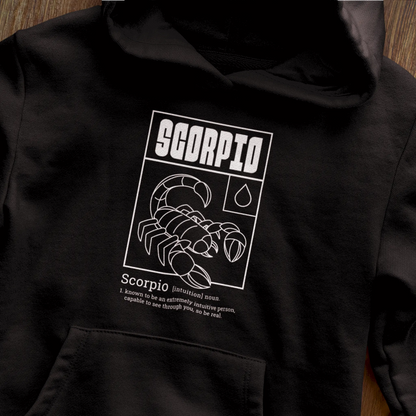 Warm black hooded sweatshirt with Scorpio design perfect for mysterious streetwear - Ζεστό μαύρο φούτερ με κουκούλα και σχέδιο σκορπιού ιδανικό για μυστηριώδες streetwear