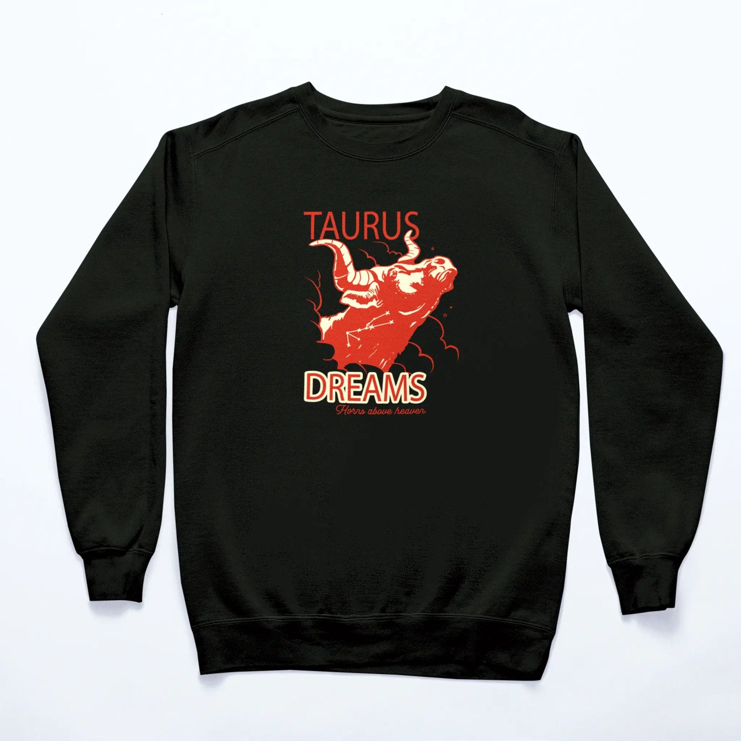 Warm black sweatshirt for zodiac lovers who appreciate cosmic connections and comfort / Ζεστό μαύρο φούτερ για λάτρεις του ζωδίου Ταύρου που εκτιμούν τις κοσμικές συνδέσεις και την άνεση