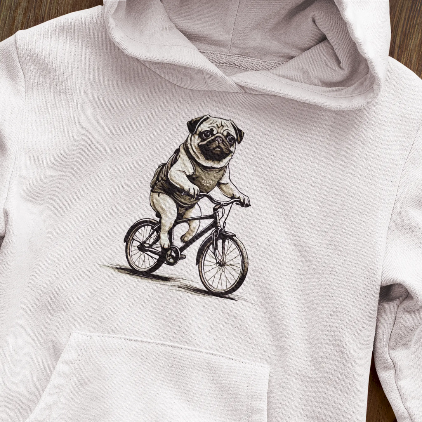 Whimsical pug art on street-style white hoodie | Τρελούτσικο pug σχέδιο σε streetwear λευκό hoodie