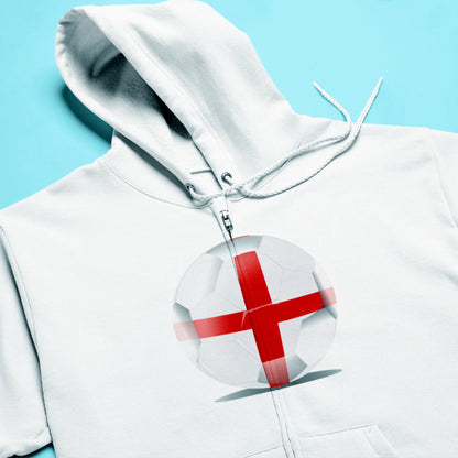 White England football zip hoodie football flag print - λευκή αγγλική ποδοσφαιρική ζακέτα κουκούλα pride