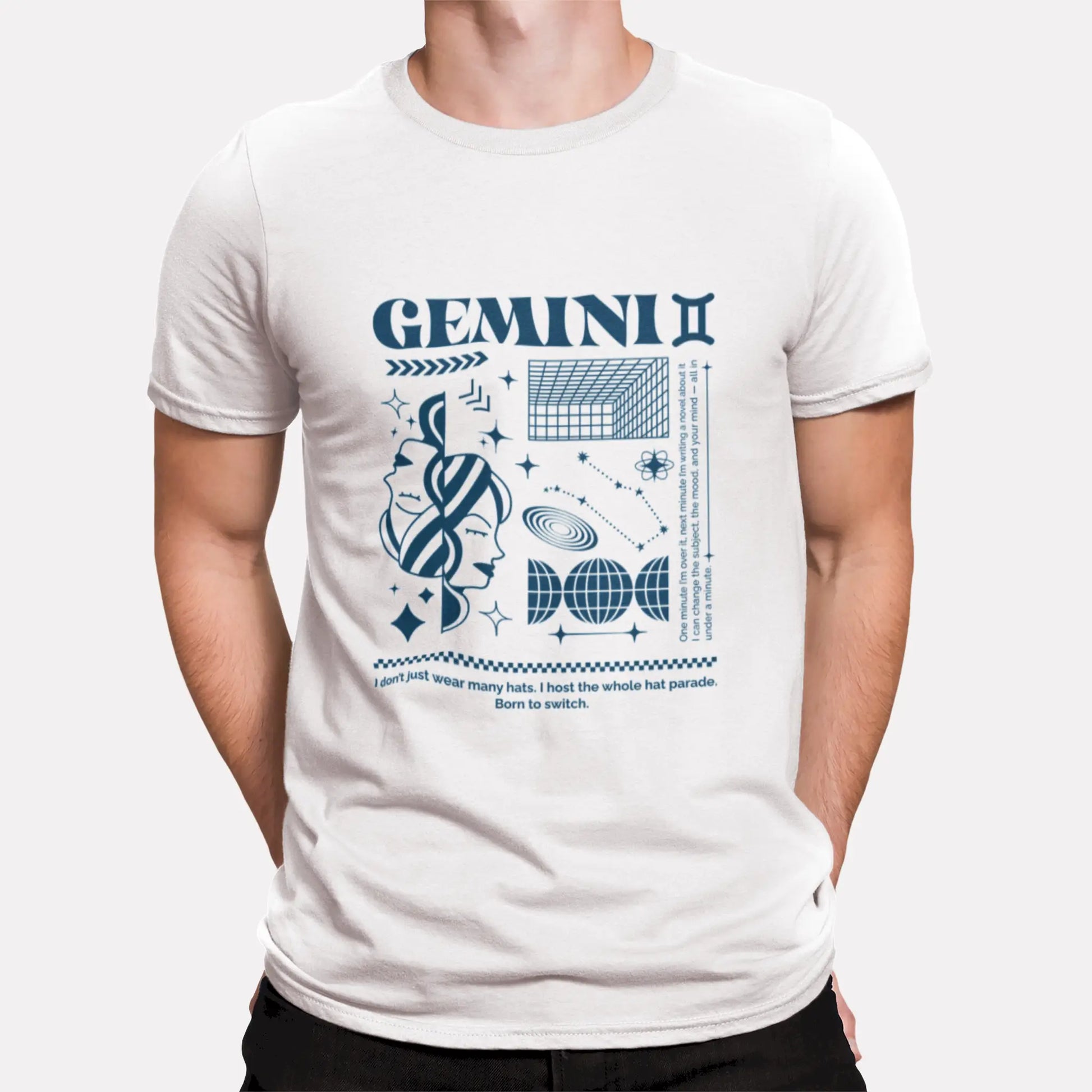 White Gemini zodiac t-shirt with retro constellation design and astrology theme - Λευκό μπλουζάκι ζώδιο διδύμων με retro σχέδιο αστερισμού και αστρολογικό θέμα