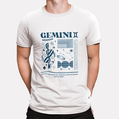 White Gemini zodiac t-shirt with retro constellation design and astrology theme - Λευκό μπλουζάκι ζώδιο διδύμων με retro σχέδιο αστερισμού και αστρολογικό θέμα