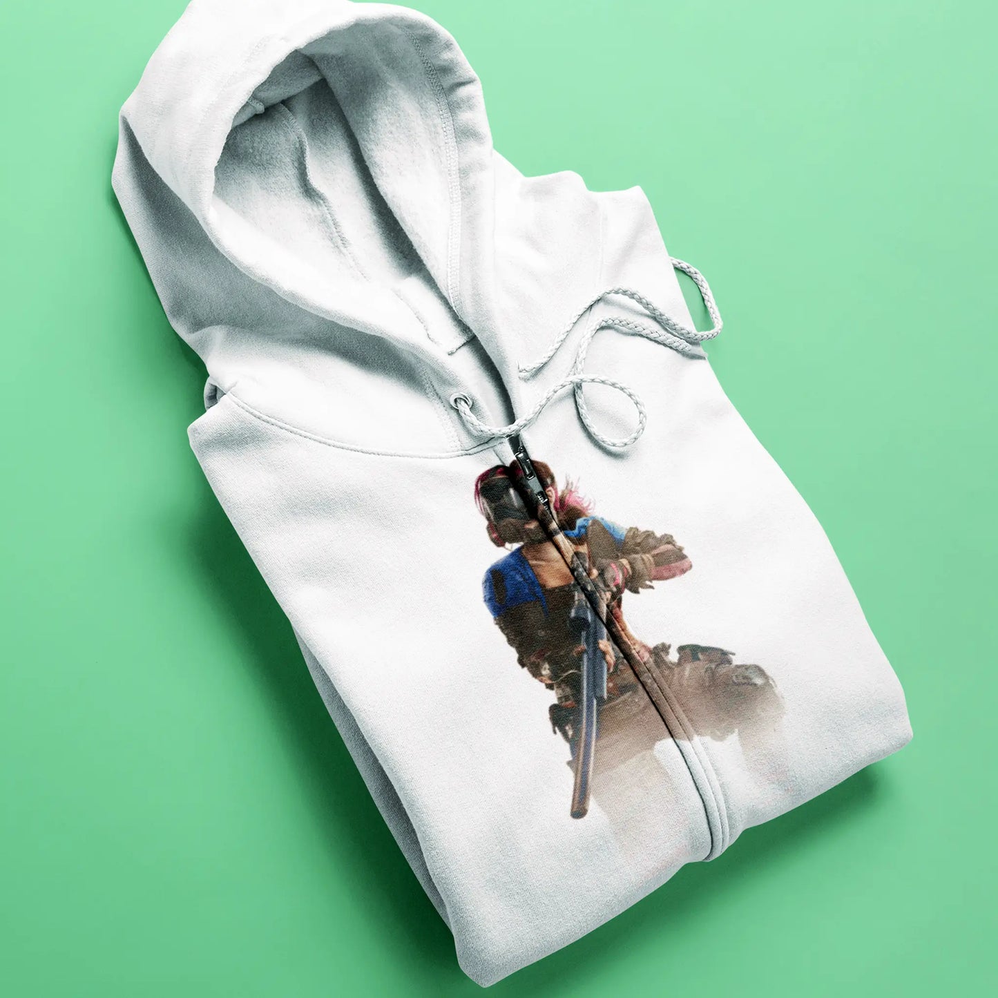 White H1Z1 zip-up hoodie με post-apocalyptic theme – ιδανικό για gamers που ξέρουν να επιβιώνουν.