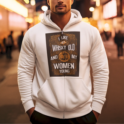White Light zip hoodie with minimal slogan about drinking – Ανοιχτόχρωμη λευκή ζακέτα κουκούλα με μινιμαλιστικό σλόγκαν για ποτό