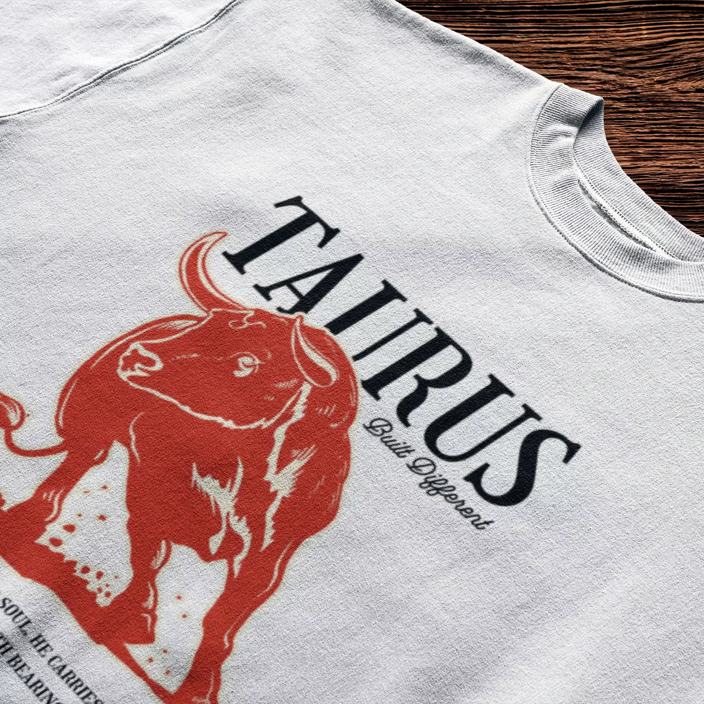 White Taurus shirt highlighting Earth Sign identity – Λευκό μπλουζάκι Ταύρος που τονίζει το γήινο ζώδιο και σταθερή ενέργεια.