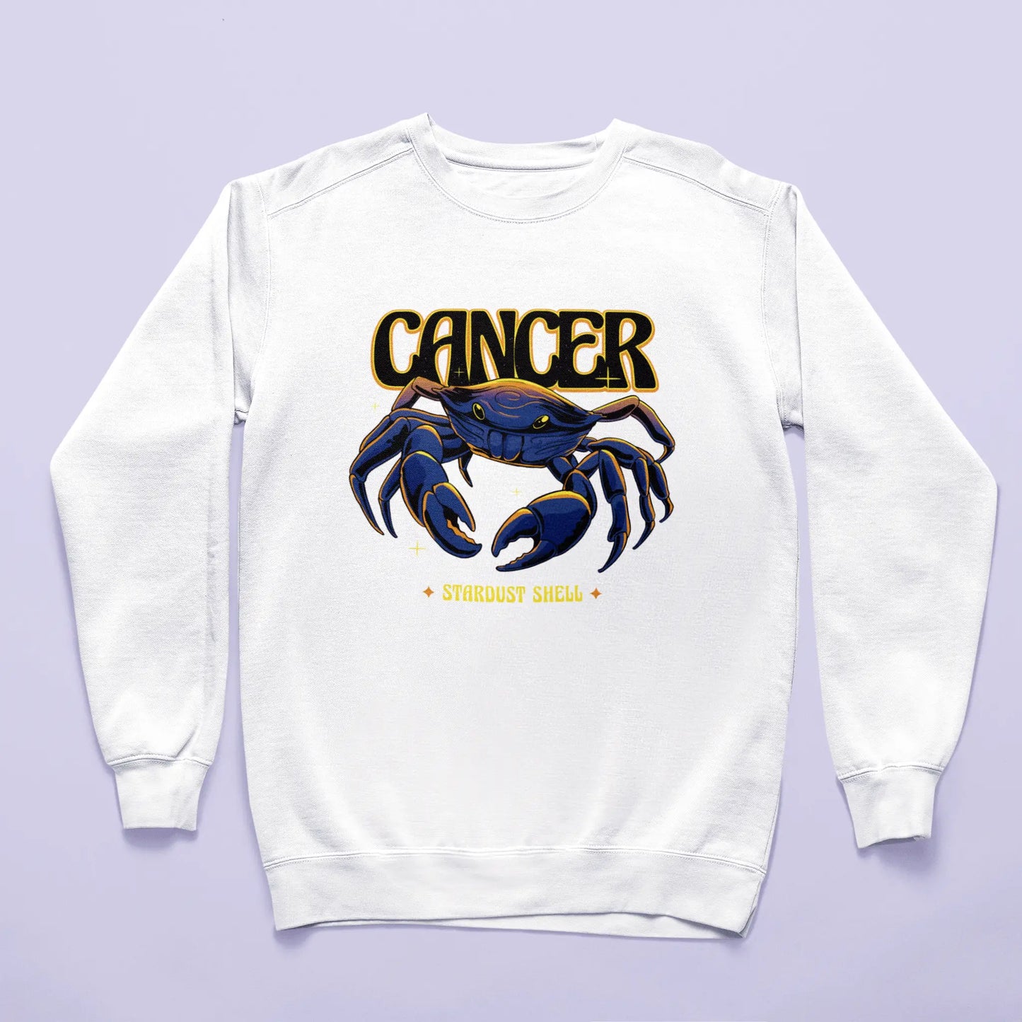 White astrology sweatshirt featuring Cancer crab in stardust style | Λευκό αστρολογικό φούτερ με καβούρι Καρκίνος σε αστρικό στυλ