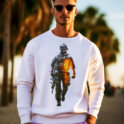 White battlefield flames crew sweatshirt - Λευκό φούτερ με φλόγες μάχης