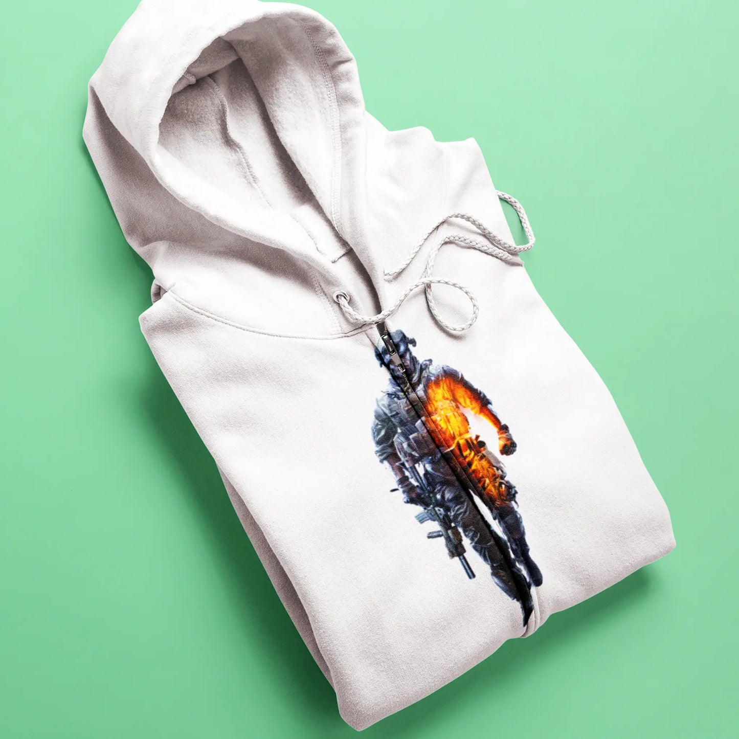 White battlefield zip hoodie with fire - Λευκή ζακέτα μάχης με φλόγες