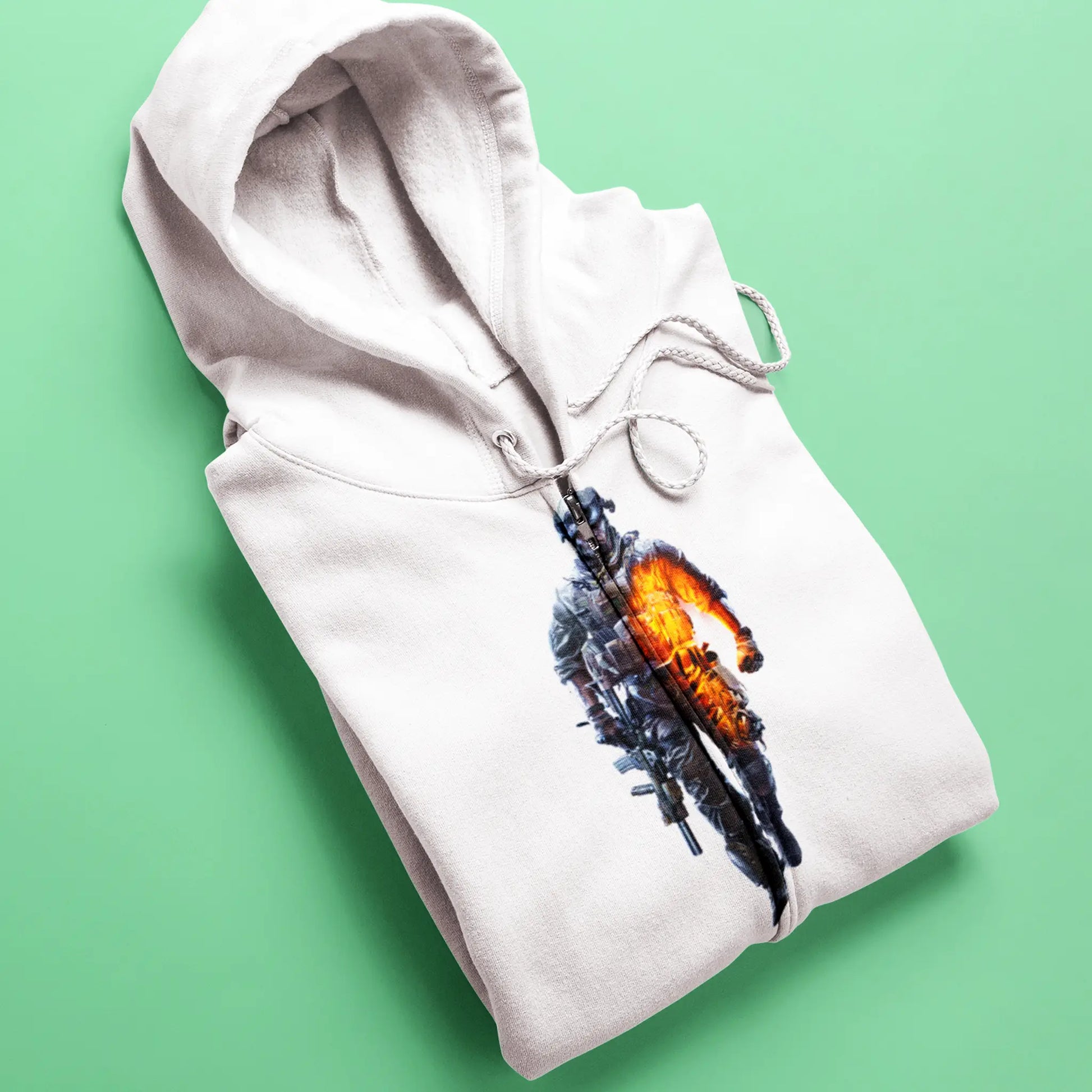 White battlefield zip hoodie with fire - Λευκή ζακέτα μάχης με φλόγες