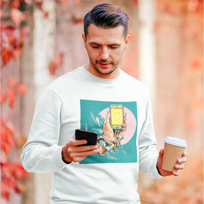 White crewneck sweatshirt με digital awareness design - Λευκό φούτερ λαιμόκοψη με ψηφιακή ευαισθητοποίηση