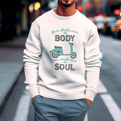 White crewneck sweatshirt με vintage scooter graphic - Λευκό φούτερ λαιμόκοψη με κλασικό σχέδιο