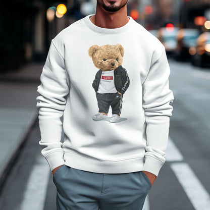 White crewneck sweatshirt with teddy in Love Yourself look – λευκό φούτερ λαιμόκοψη με teddy και μήνυμα αυτοεκτίμησης