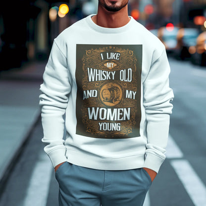 White crewneck with funny whiskey themed phrase – Λευκό φούτερ χωρίς κουκούλα με αστεία φράση για ουίσκι