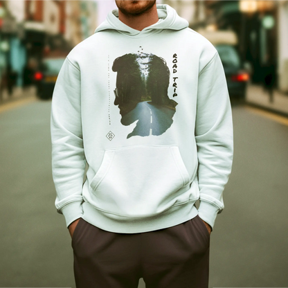 White double exposure nature hoodie με forest artwork - λευκό φούτερ με κουκούλα και φύση για wilderness fans και nature lovers