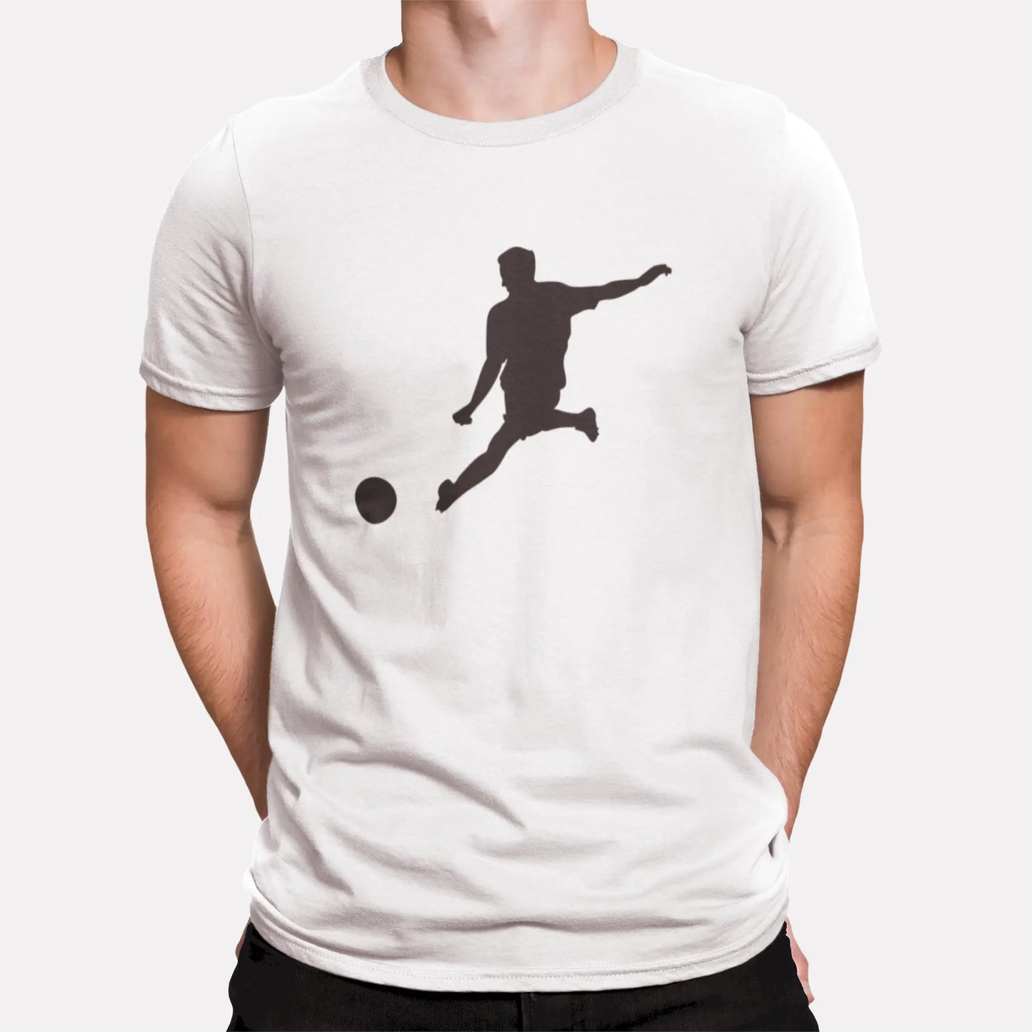 White football silhouette tee football player action - λευκό αθλητικό μπλουζάκι με ποδοσφαιριστή σιλουέτα 