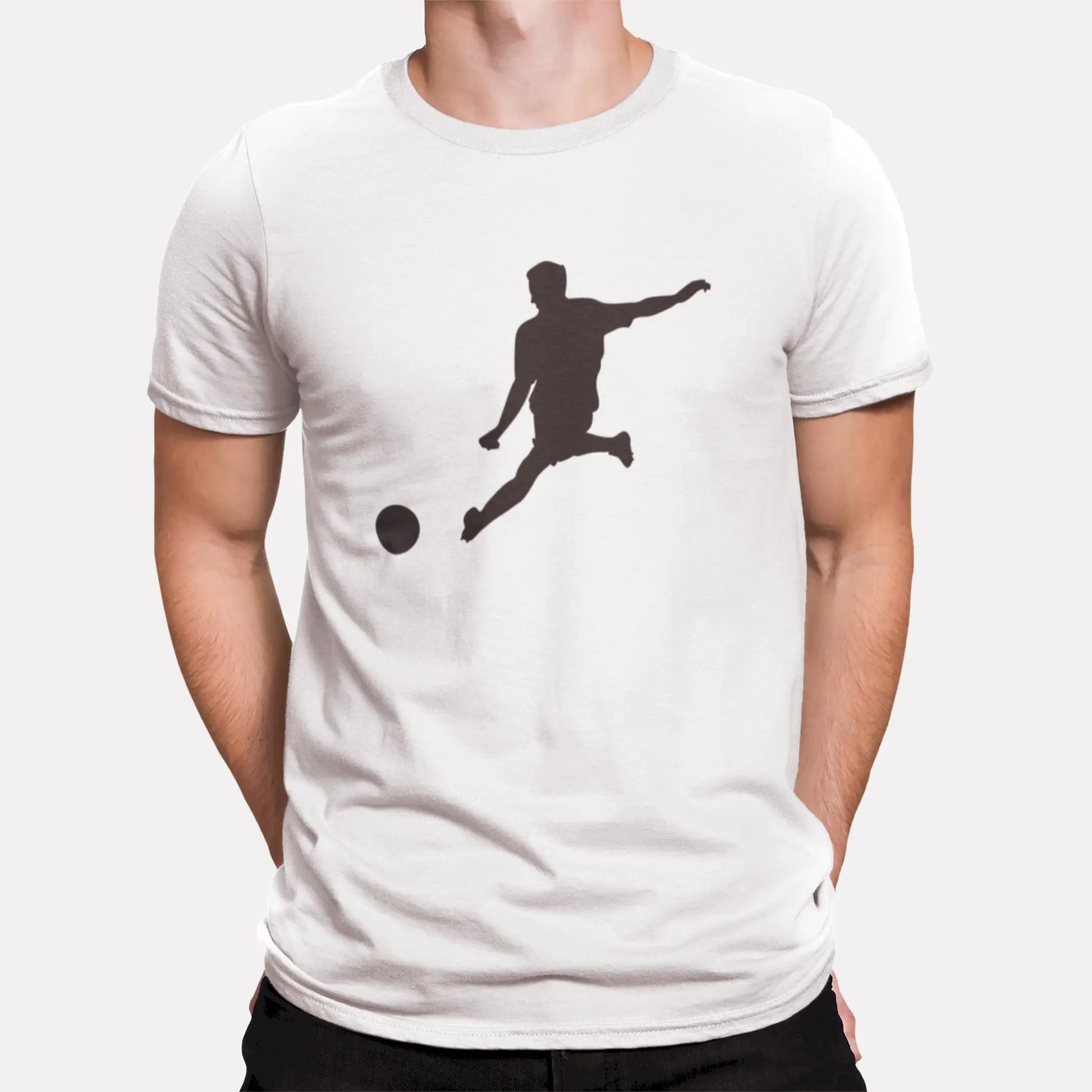 White football silhouette tee football player action - λευκό αθλητικό μπλουζάκι με ποδοσφαιριστή σιλουέτα 