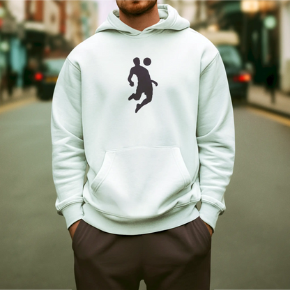 White hoodie με ποδοσφαιριστή σιλουέτα - clean athletic comfort με modern sports aesthetic