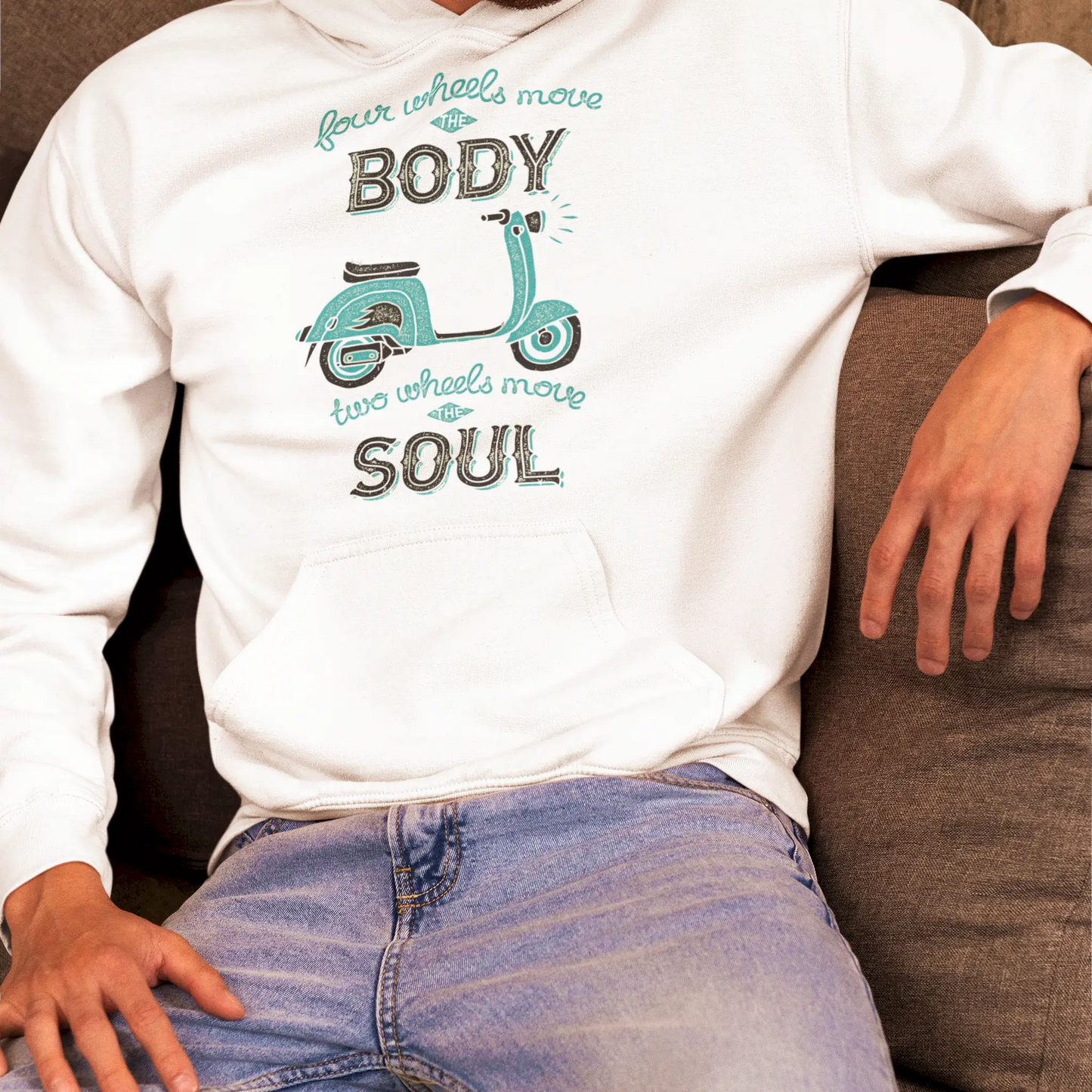 White hoodie sweatshirt με vintage motorcycle print - Λευκό φούτερ με κουκούλα και κλασικό design