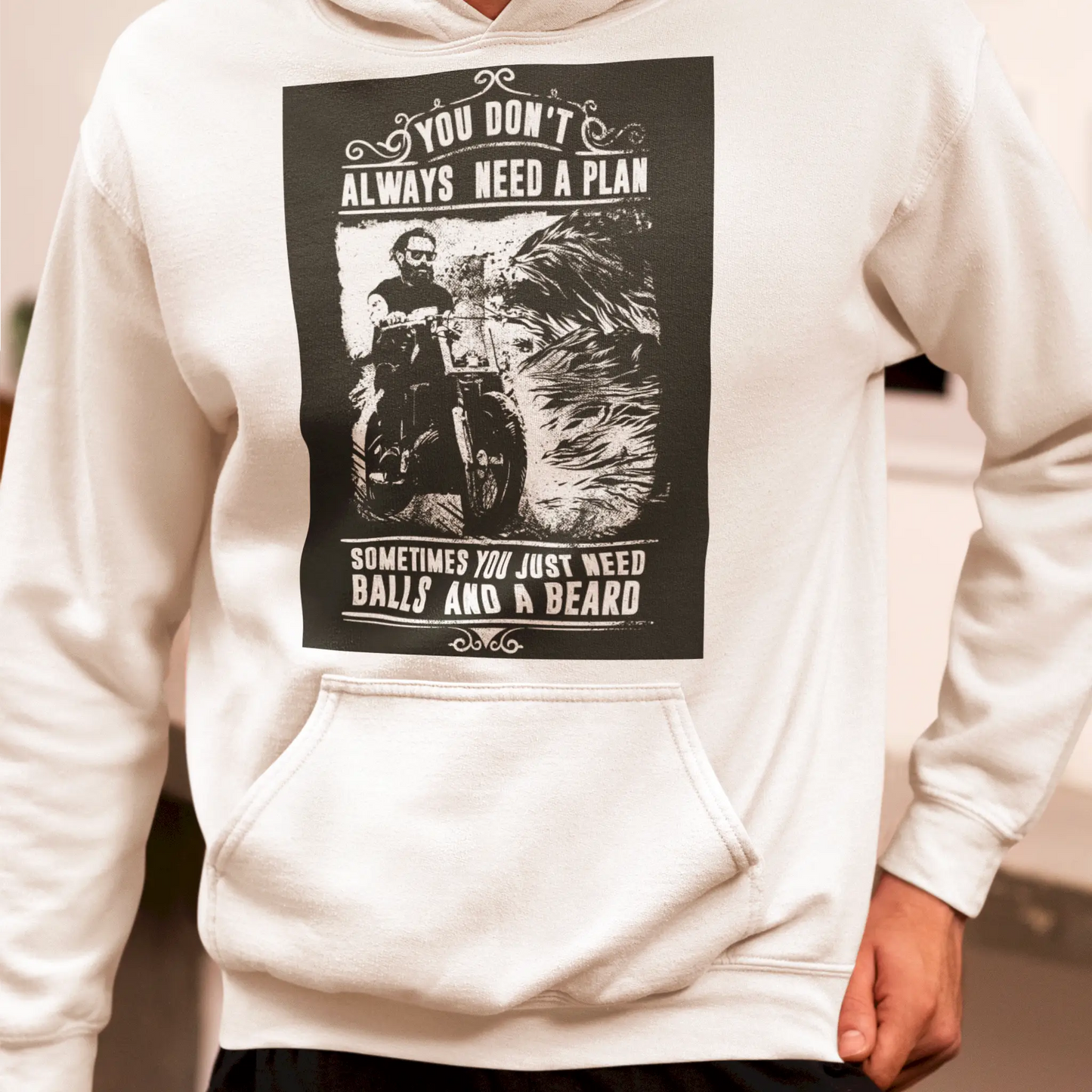 White hoodie with balls and beard design for ultimate comfort - Λευκό hoodie με balls and beard design για απόλυτη άνεση masculinity