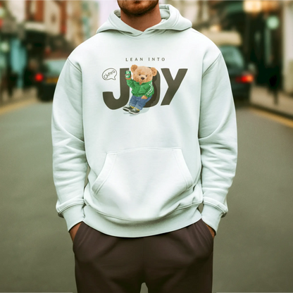 White hoodie with teddy bear holding a drink – Λευκό hoodie με αρκούδο και κουτάκι μπύρας