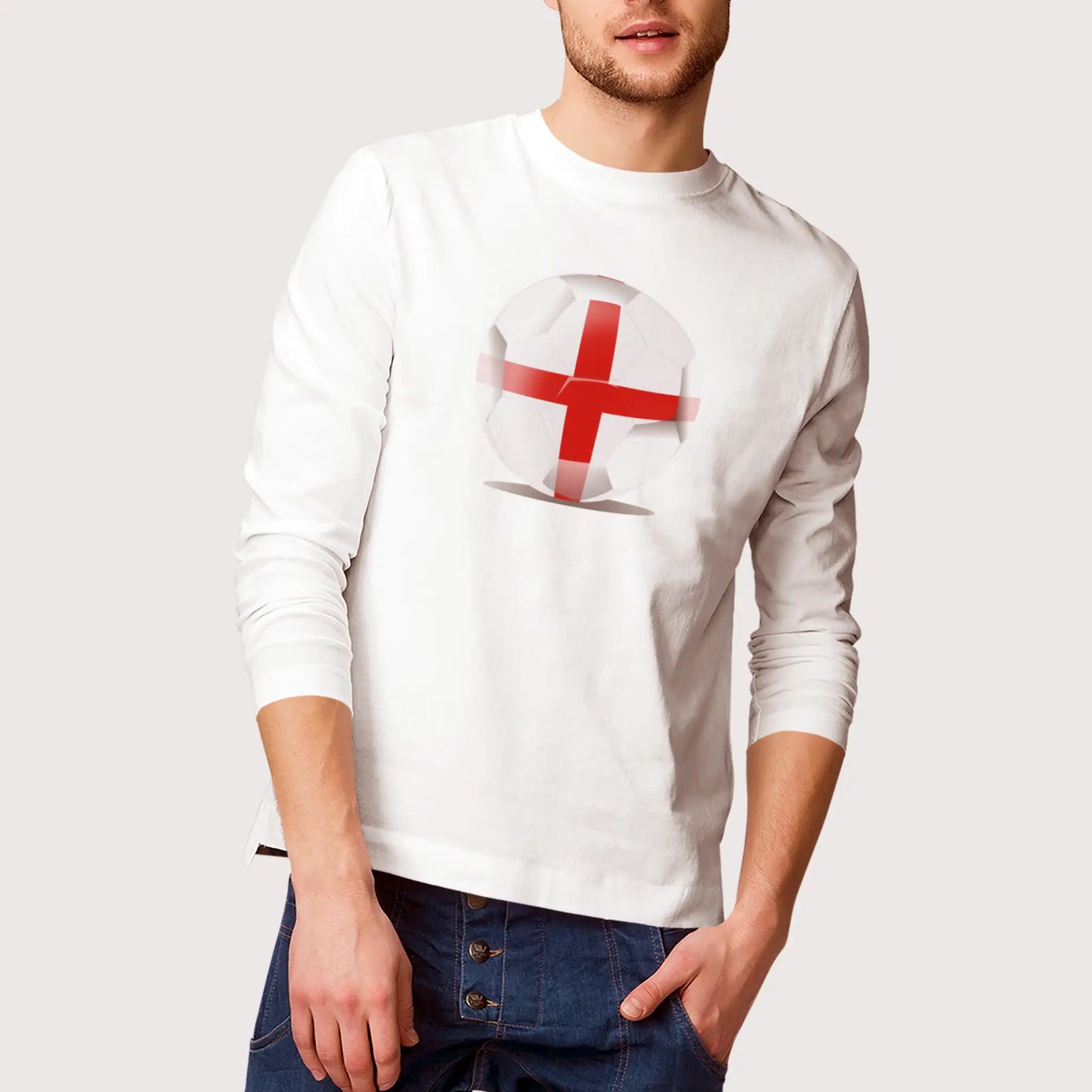 White long sleeve England football soccer ball flag design - λευκό μακρυμάνικο μπλουζάκι με μπάλα ποδοσφαίρου και σημαία αγγλίας 