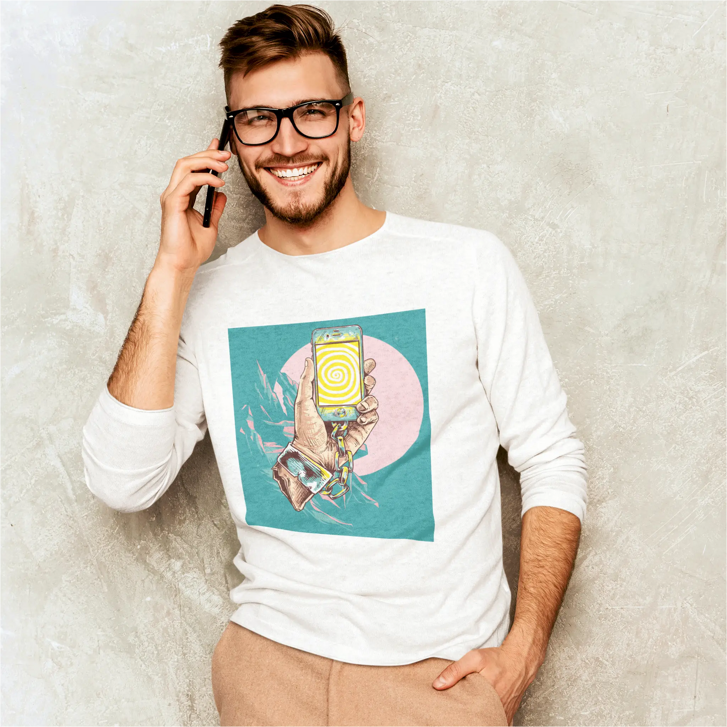 White long sleeve με digital awareness artwork - Λευκό μακρυμάνικο με ψηφιακή ευαισθητοποίηση design