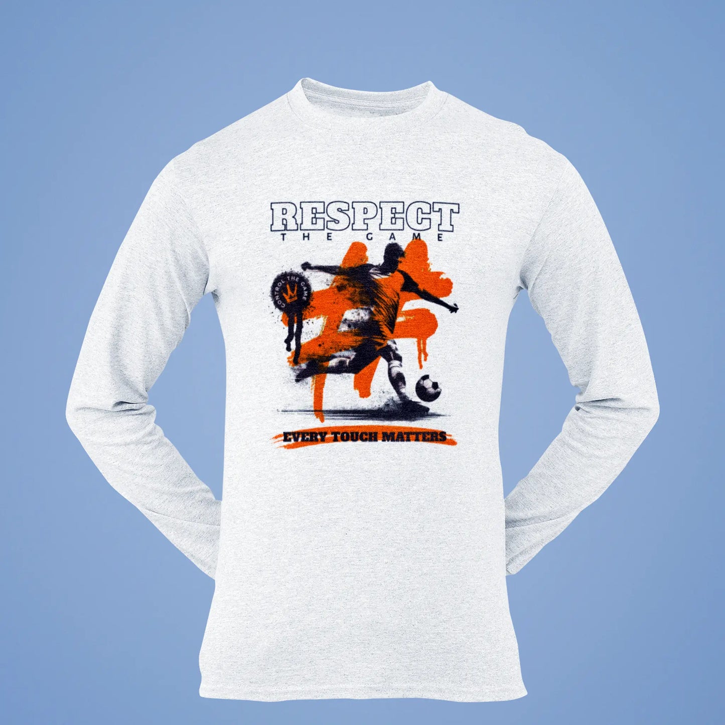 White long sleeve Respect The Game  with elegant player silhouette design - λευκό μακρυμάνικο respect the game  με κομψή σιλουέτα ποδοσφαιριστή