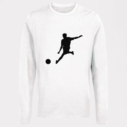 White long sleeve football silhouette football action design - λευκό μακρυμάνικο μπλουζάκι με ποδοσφαιριστή σιλουέτα 