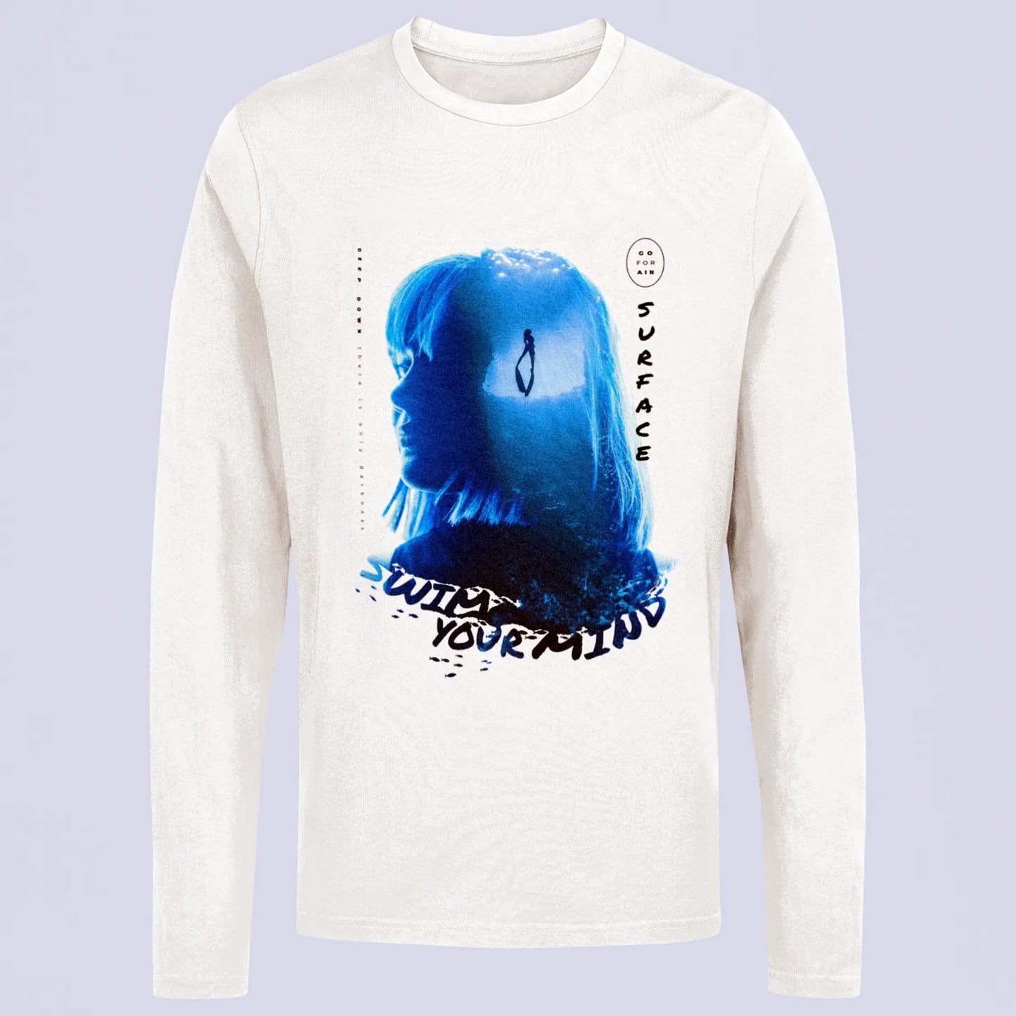 White long sleeve t-shirt with double exposure ocean freediver art | Λευκό μακρυμάνικο μπλουζάκι με τέχνη διπλής έκθεσης ελεύθερης κατάδυσης