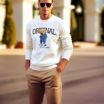 White long sleeve tee with streetwear bear print – Λευκό μακρυμάνικο μπλουζάκι με εκτύπωση αρκούδου streetwear