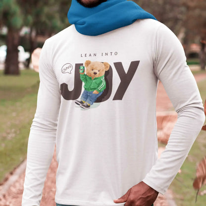 White long sleeve tee with teddy bear holding a beer – Λευκή μακρυμάνικη με αρκουδάκι που κρατάει μπύρα.