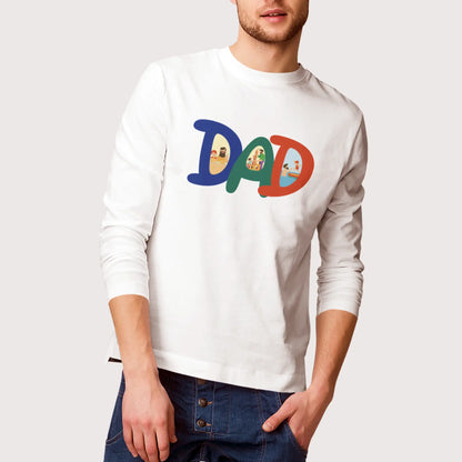 White long sleeve with cute dad illustration and kids activities | Λευκή μακρυμάνικη με χαριτωμένη εικονογράφηση μπαμπά και παιδιών