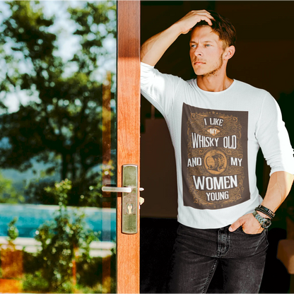 White long sleeve with minimal whiskey slogan design – Λευκό μακρυμάνικο με μινιμαλιστικό σχέδιο για ουίσκι