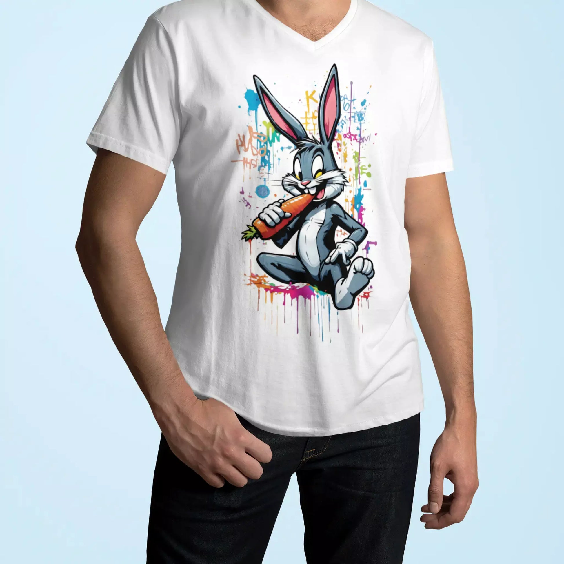 White minimalist t-shirt με τον Bugs Bunny σε graffiti έκδοση για φωτεινό urban look.