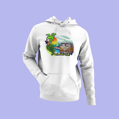 White streetwear hoodie με το φωτεινό καλοκαιρινό τοπίο και το αυθεντικό retro vibe