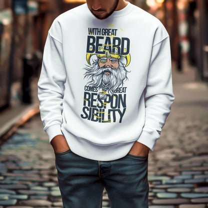White sweatshirt featuring a humorous Viking illustration – Λευκό φούτερ με χιουμοριστικό σχέδιο βίκινγκ