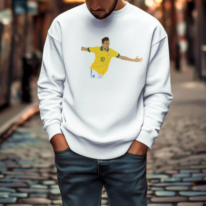 White sweatshirt showcasing Neymar Jr. in clean graphic vector style. | Λευκό φούτερ με καθαρό vector στυλ πορτραίτου Neymar Jr.