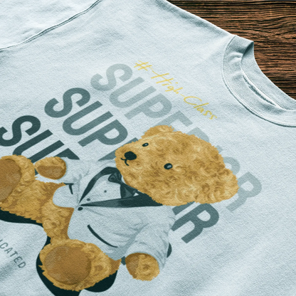 White t-shirt featuring a sophisticated teddy bear in a tuxedo – Λευκή μπλούζα με κομψό αρκουδάκι σε σμόκιν